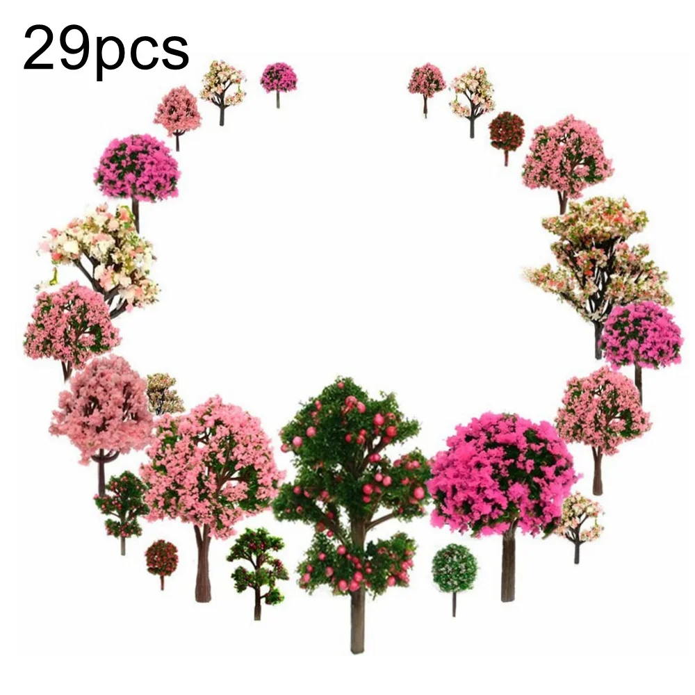 10PCS HO Scale Model Trees Model Tree with Pink Flower for Railroad Scenery· 