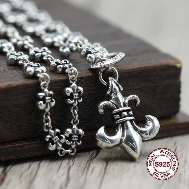 

S925 Sterling Silver Necklace Personality simple wild style boat anchor adjustable pendant Classic couple style sweater chain