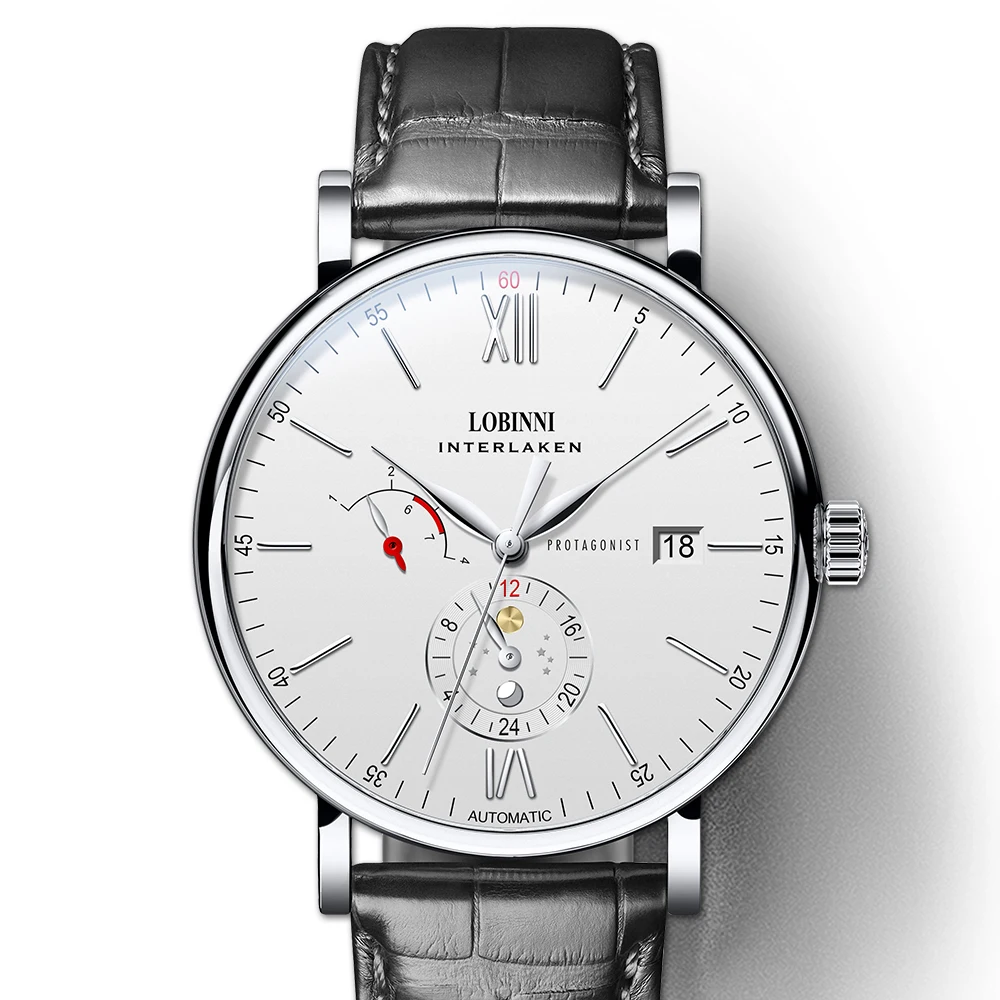Швейцарские часы LOBINNI Luxuy, Мужские автоматические механические часы, мужские часы, кожаные часы, сапфировые, водонепроницаемые, relogio masculin - Цвет: 03