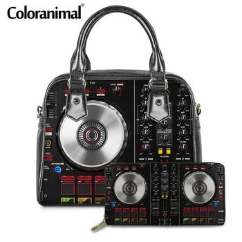

Coloranimal Brand Women's Tote Handbags DJ Audio Printting 2pcs Soft PU Leather Storage Bags Ladies Purse Phone Holder For Teen