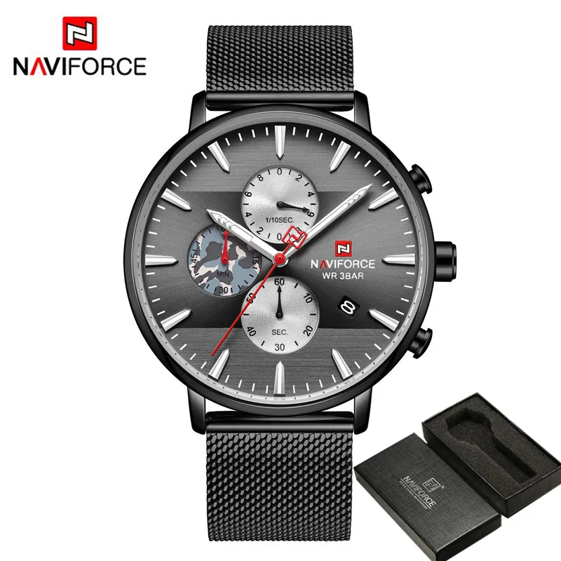 NAVIFORCE мужские наручные часы спортивные хронограф мужские часы лучший бренд класса люкс Военный бизнес из нержавеющей стали кварцевые мужские часы 9169 - Цвет: NA916907 with box