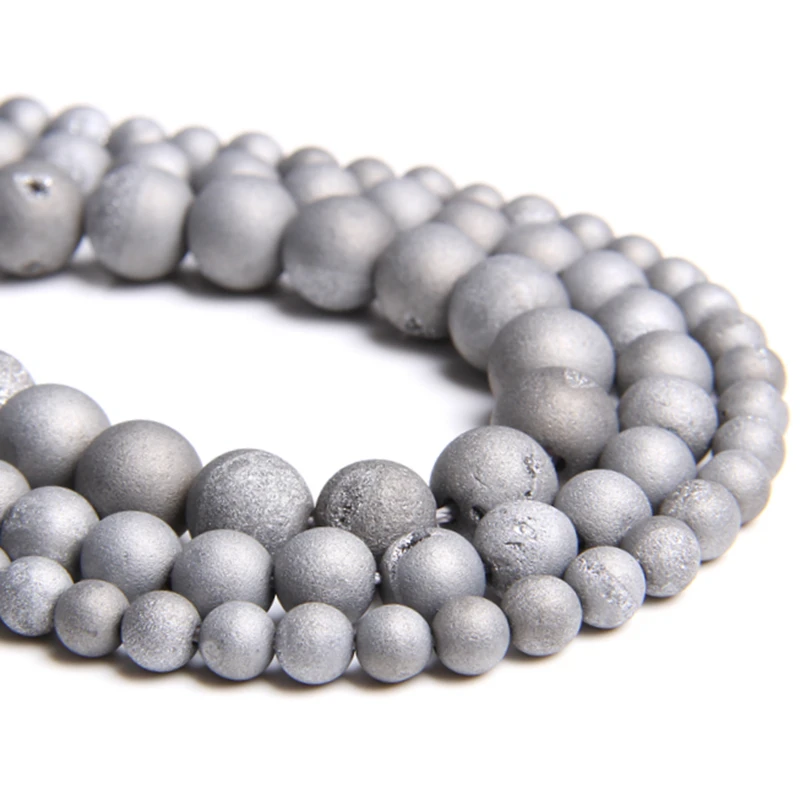 Natural gray Druzy Agates Crystal stone beads loose spacer for jewelry making bracelet 6 8 10 12 mm diy high quality | Украшения и