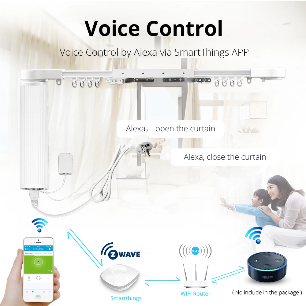 Zemismart Smartthings control Z-wave Моторизованный шаговый мотор с навесной дорожкой и настенным выключателем настраиваемое управление приложением