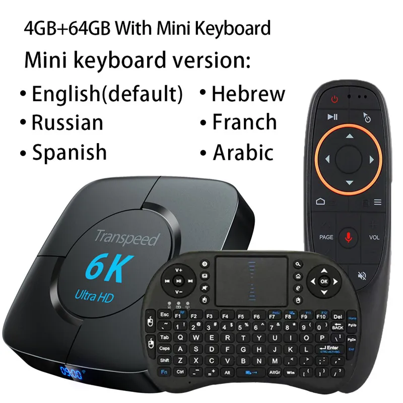 64G VOICE keyboard Transpeed Android 9,0 телевизионная коробка с Bluetooth Google голосовой помощник Youtube 6K 3D Wifi 2,4G& 5,8G 4GB ram 64G Play Store Top Box - Цвет: 64G VOICE keyboard