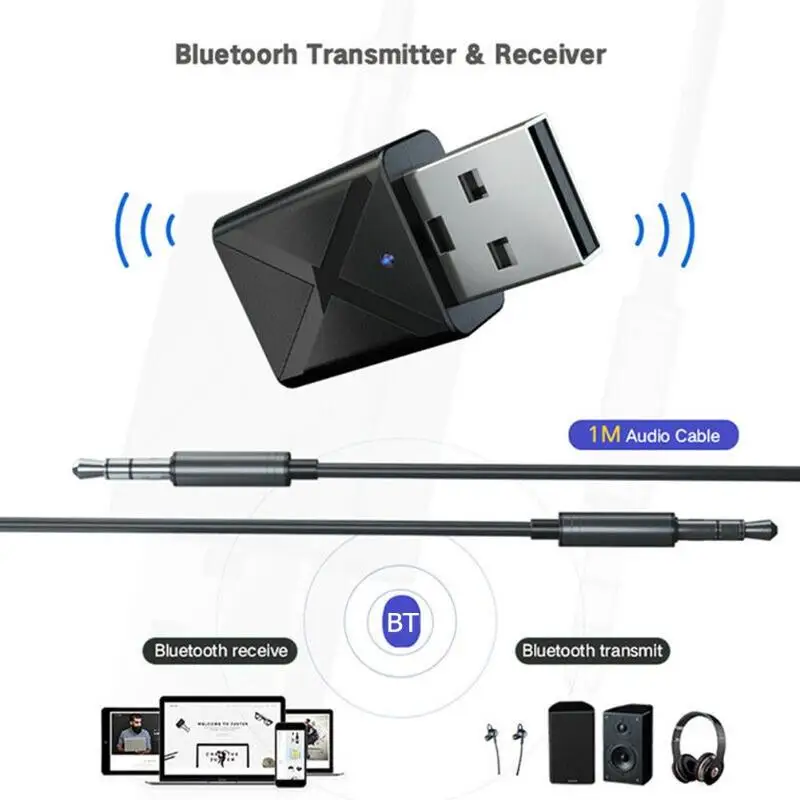 2 в 1 беспроводной USB Bluetooth адаптер 5,0 Универсальный музыкальный аудио приемник передатчик для ПК компьютера смартфона ноутбука планшета