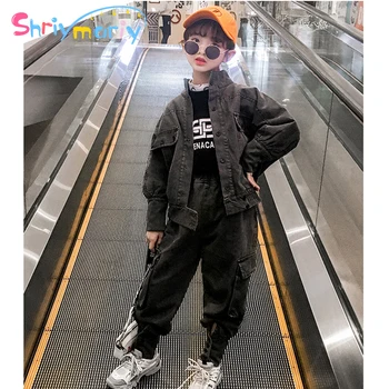 

SHRIYMARIY Winter Denim Girls Clothes Set Thick Velvet Jacket Tracksuit for Teens Warm Cotton Tops and Leggings 2pcs Suits 3-15Y