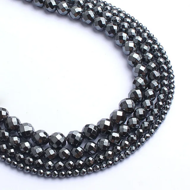 Natural Stone Beads Black Hematite Zebra Jespers Round Spacer Beads for Jewelry Making DIY Bracelet Necklace Accessories 15'' Faceted Hematite