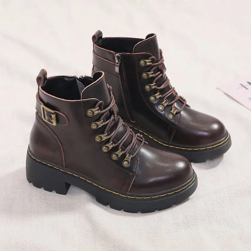 

Thick-soled Martin boots women's boots winter new short boots plus velvet lace zipper boots short boots X657