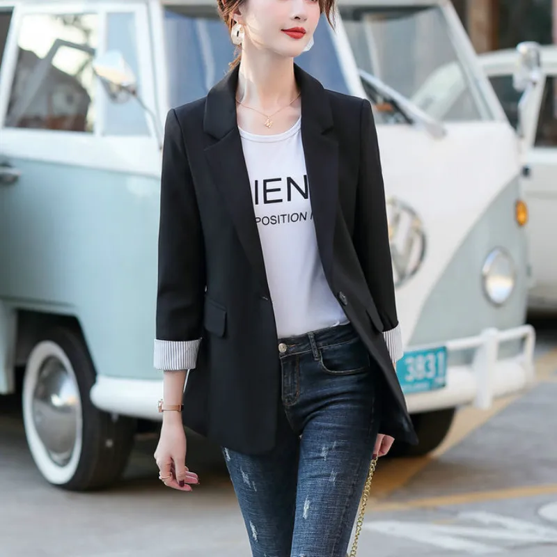 2020 new Korean spring and summer casual mid-sleeved small suit jacket Ladies work clothes Slim blazer feminine high quality