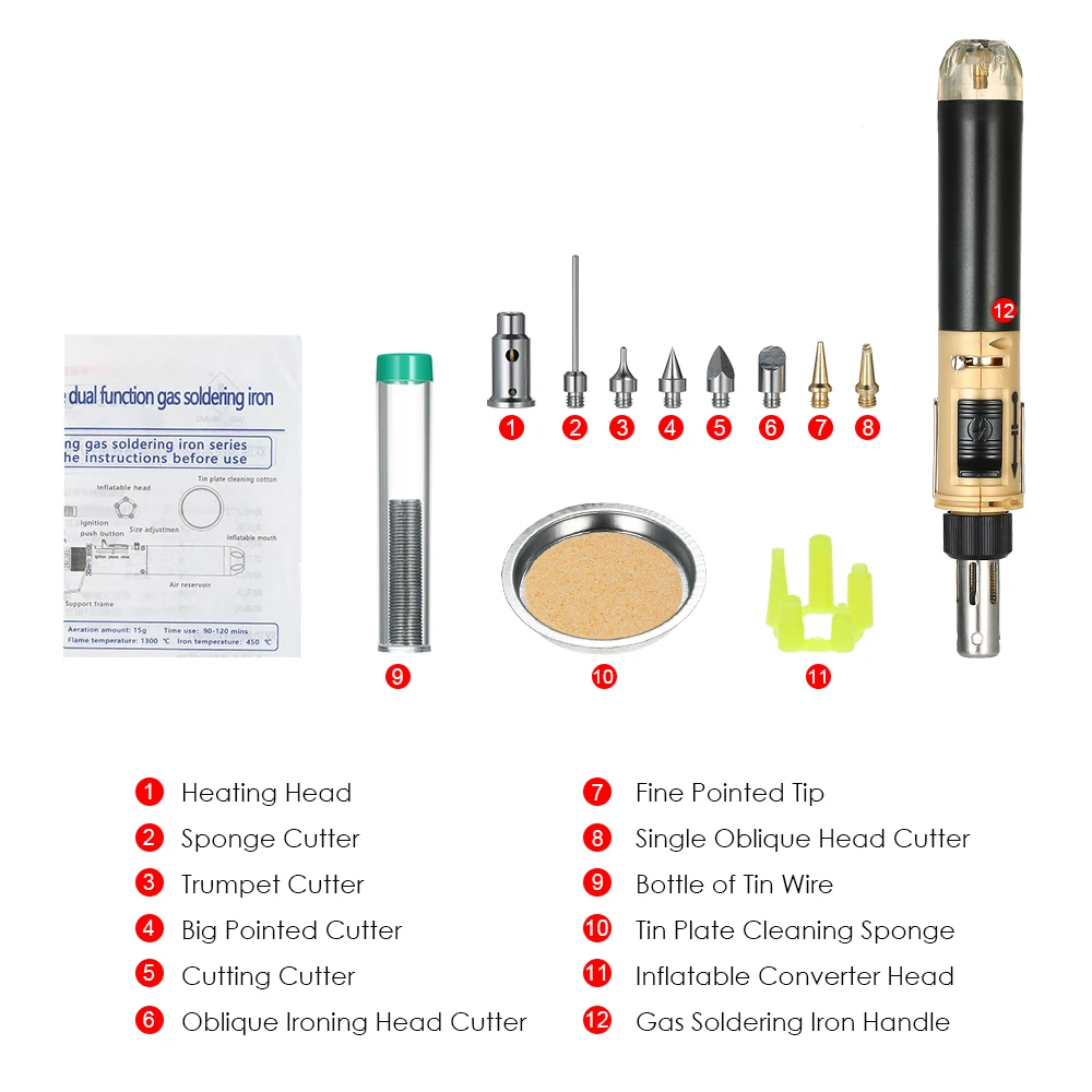 12 in 1 Soldering Iron Kit Full Electronics Set Welding Tool Car Repairing Gas Soldering Self-igniting Torch Outdoors / Grey