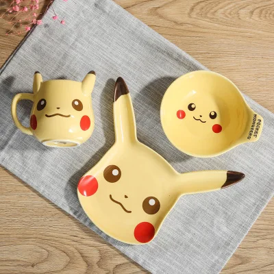 D-1set Pikachu ceramic cup milk mugcreative cartoon water cup monster bowl dishes Pocket Monsters cutlery set Funny strange gift CL0931 - Цвет: D-1set