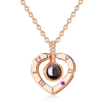 

New Romantic Love Memory Letter Necklace For Women 100 languages I love you Projection Pendant Necklace