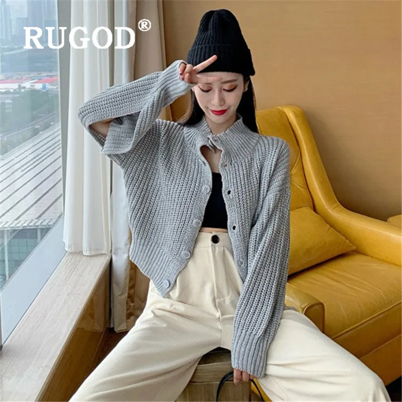 RUGOD однотонный короткий свитер, кардиганы для женщин, водолазка, однобортное вязаное пальто, новинка, весенний Модный женский свитер