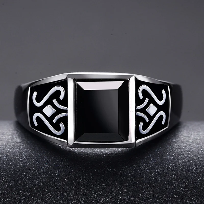 2024 Trendy Men Ring Jewelry Adjustable Finger Accessorie Male Silver 925 Ring Fashion Flower Rectangle Crystal Bijou - 5