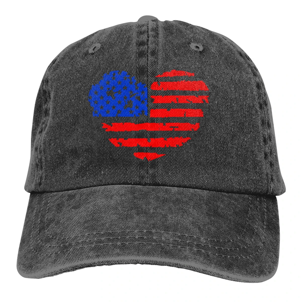Состаренное сердце с американским флагом Casquette черные унисекс Мужские Женские джинсовые бейсболка с ремешком кепки регулируемые Гольф папа шляпа