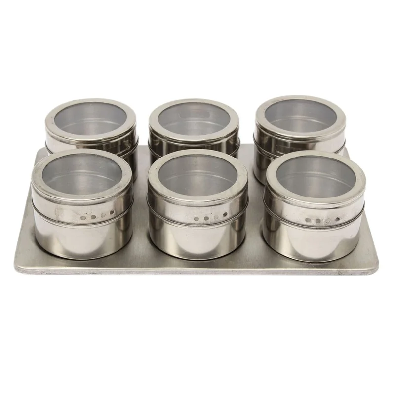 

NEW-7in1 Magnetic Spice Jar Set Rack Holder Seasonings Containers Condiments Storage Silver