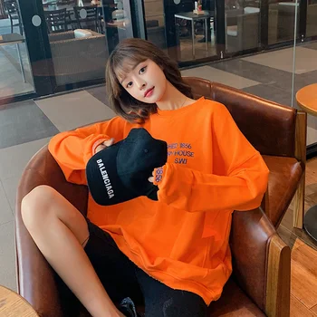 

2020 Spring And Autumn New Youth Popular Loose Letter Embroidered Sweatshirt Fashion Casual Round Neck Wild Pullover One Size