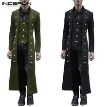 INCERUN, мужской, длинный рукав, однотонный, тонкий, для фитнеса, Тренч, Повседневный, готический, панк стиль, мужская, на пуговицах, элегантная, Длинная ветровка 7