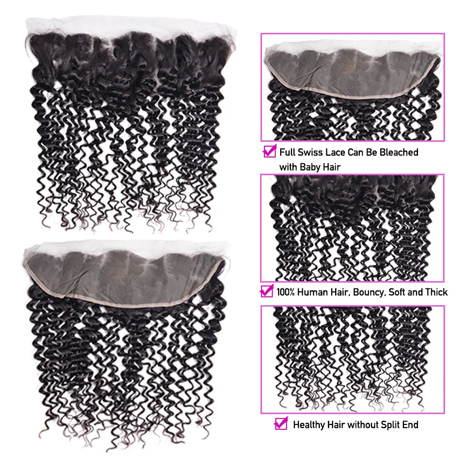 Curly Bundles With Frontal Closure Brazilian Human Hair Weave Bundles Non-Remy 3 Bundles With Frontal Hair Extension