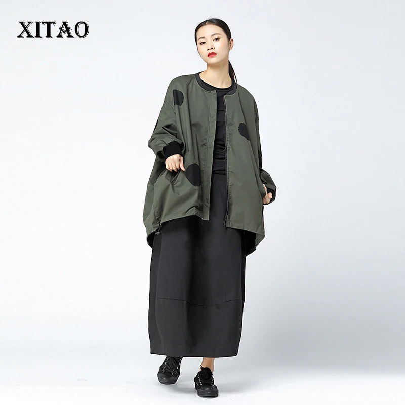 

XITAO Polka Dot Irregular Trench Women Korea Fashion New Bat Sleeved Plus Size Hit Color Print 2019 Autumn Elegant Coat LJT3848