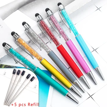 

1 Pen+5 Refill/set 1.0mm Black Ink Colorful Diamond Metal Pen School Student Stationery Gold Promotional Gifts Customized Logo