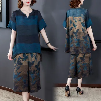 

YZY Large Size Dress 2020 Summer New Style Mom Loose Viscose Western Style Real Silk Loose Pants Set Two-Piece Set