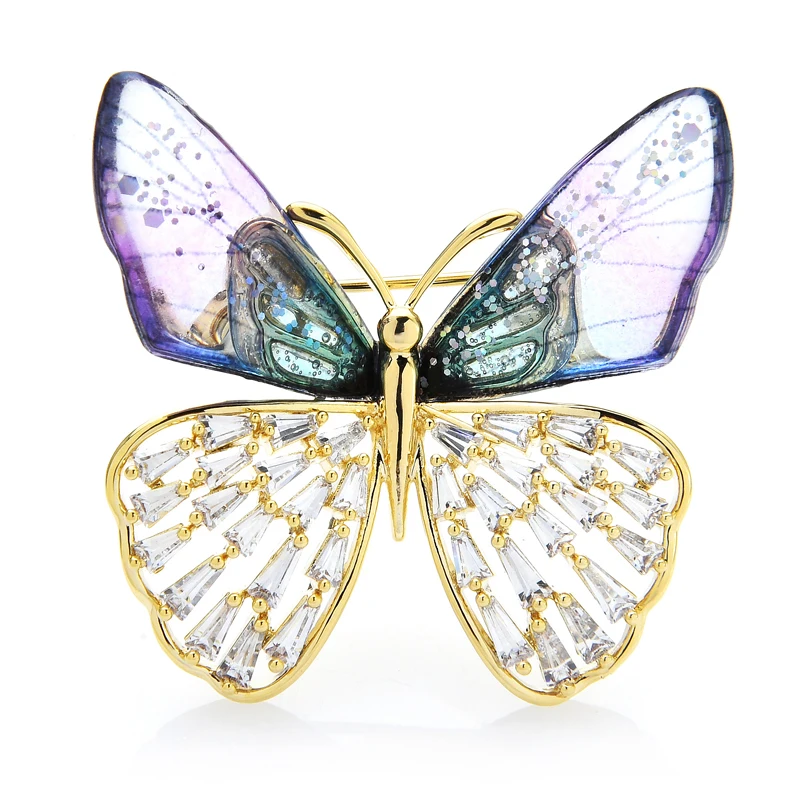 Wuli&baby Shining Transparent Wings Butterfly Brooches For Women 2-color Top Quality Luxury Butterfly Office Party Brooch Pins