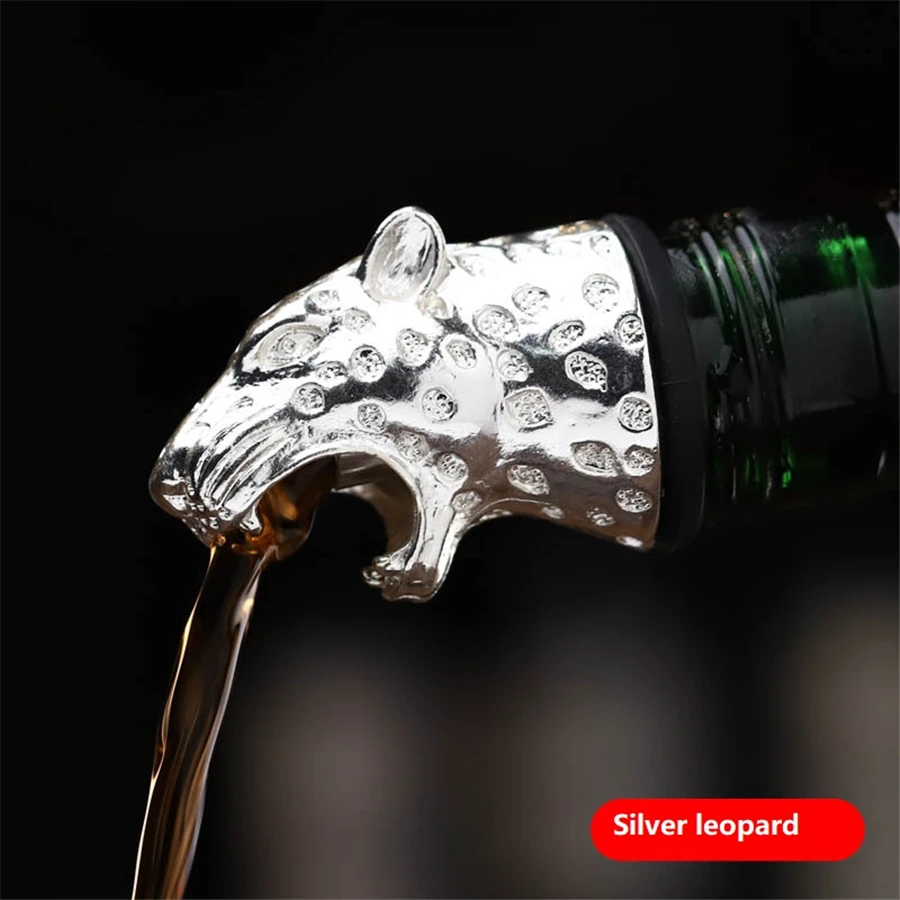 silver leopard Цинковый сплав Олень голова быка пластиковая винная выливной носик уникальные пробки для винных бутылок аэраторы для вина инструменты для шампанского винного бара - Цвет: silver leopard