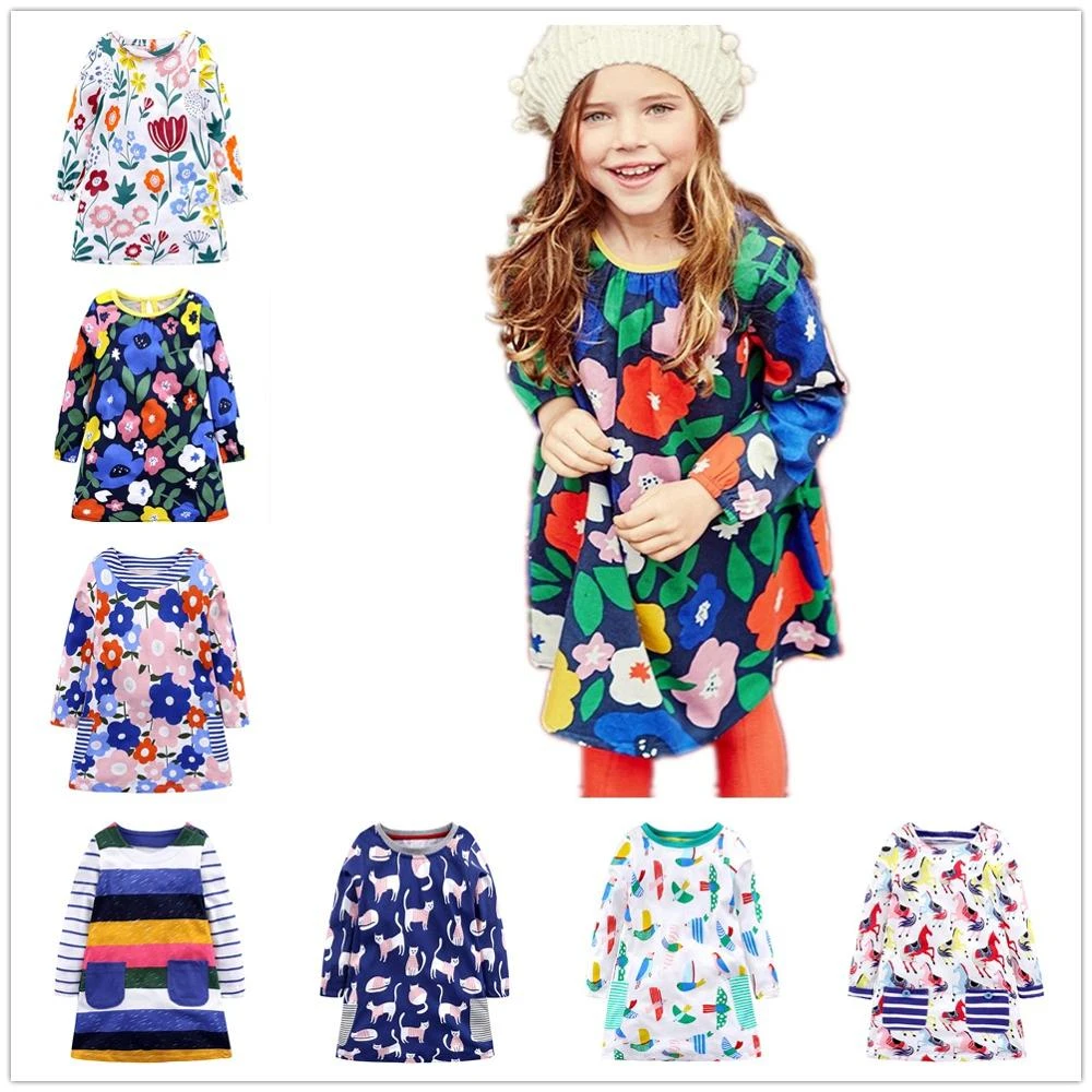 Floral Baby Girls Dress Cotton Children One Piece Dresses Long Sleeve Knee Length Girl S Clothes Blouse Outfits Jumpers Dresses Aliexpress