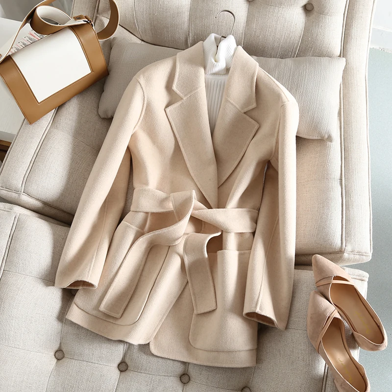 Корейское пальто из 100% шерсти Женская куртка весна осень модные двухсторонние