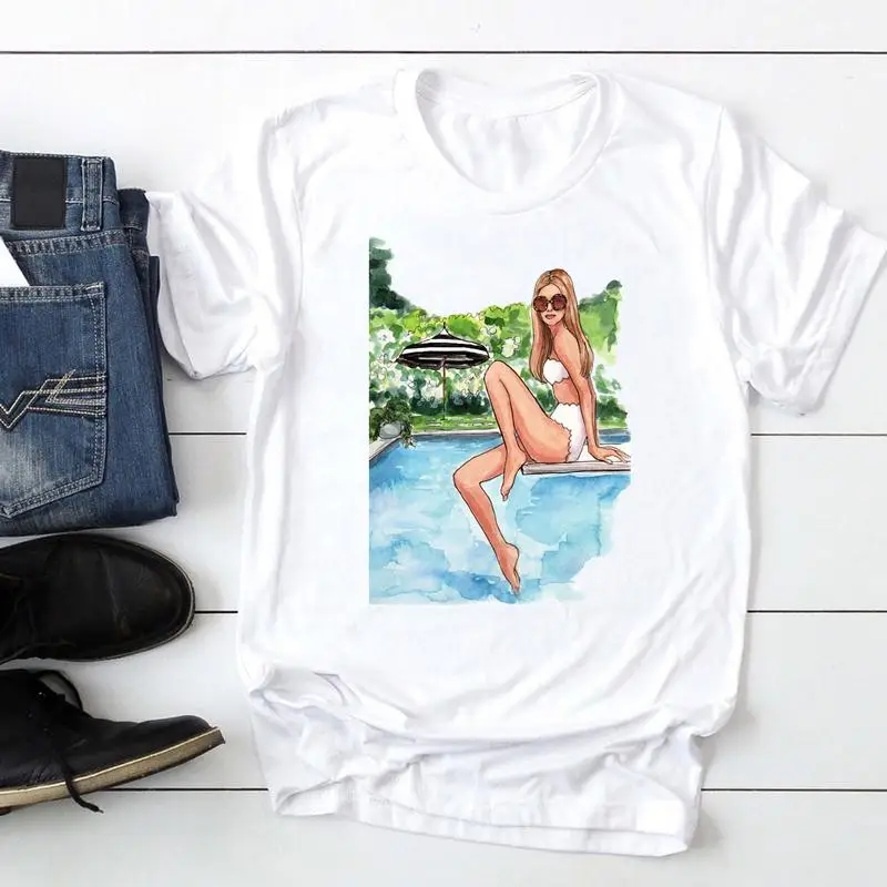 2021 Women Short Sleeve Ocean Wave Animal Cute Fashion Cartoon Summer Lady  Print Tee Stylish T Top Tshirts Clothes T-Shirt