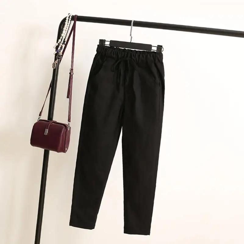 black Повседневные женские брюки с завязками на талии из хлопка и льна; Pantalon Mujer; сезон весна-лето; свободные брюки; женские спортивные брюки; шаровары; C5211 - Цвет: black