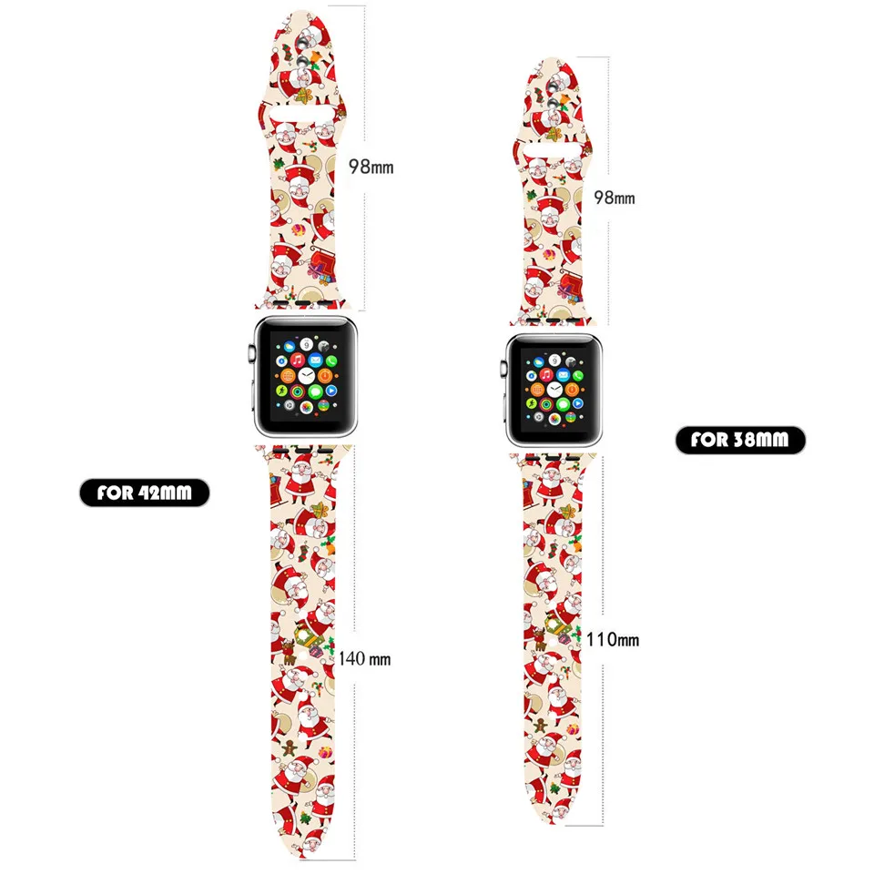 Рождественский ремешок для Apple watch 5 ремешок 44 мм 40 мм iwatch ремешок 38 мм 42 мм силиконовый ремешок для часов Браслет Apple watch 5 4 3 2 44/40/42
