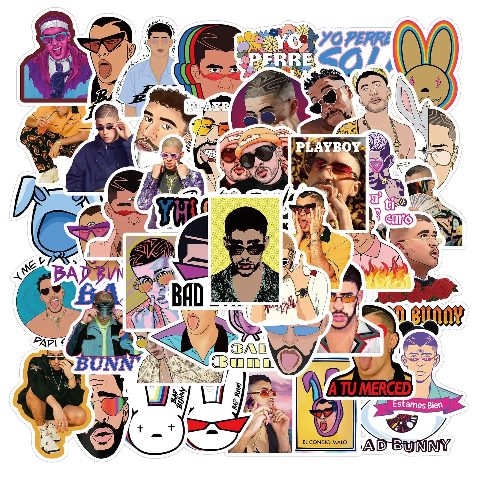 10/50PCS Singer Music Bad Bunny Boy Funny Toy Sticker Girl Cute Kawaii Cartoon Picture Guitar Rock Latin Laptop Water Cup | Игрушки и