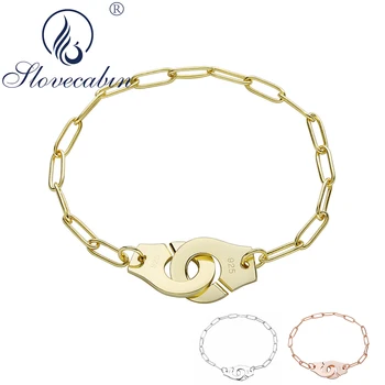 

Slovecabin Original 925 Sterling Silver France Famous Handcuff Bracelet Women Engagement Menotte Hand Cuff Chain Bangle Jewelry