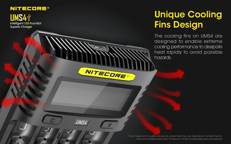 NITECORE UMS4 интеллектуальное USB четырехслотовое превосходное зарядное устройство Автоматическое универсальное 3а быстрое зарядное устройство Li-Ion Ni-Cd Ni-MH IMR 18650 AA