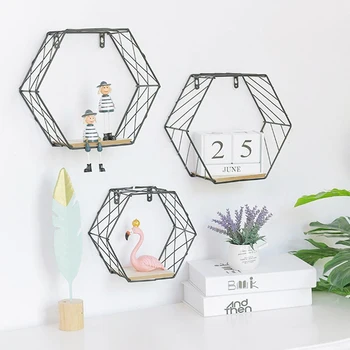 

Nordic Ferro Esagonale Griglia Mensola a Muro Combinazione Appeso Figura Geometrica Decorazione Può Scaffale Decorazione Della