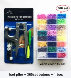 Snap Pliers Kit with T5 Plastic Resin Buttons - T5 (Plier and 360 mix B)