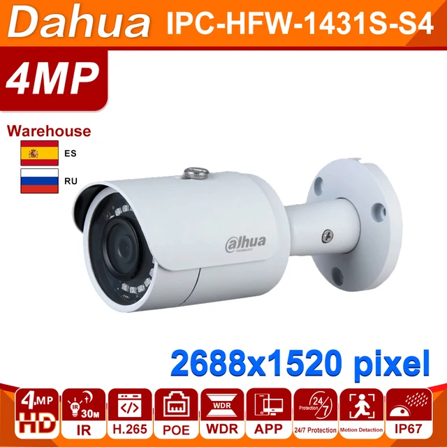 $US $52.00 Dahua Original Mini Bullet IP Camera IPC-HFW1431S-S4 4MP APP camera 30M IR IVS H.265 IP67 security Camera Whole Sale IR Camera