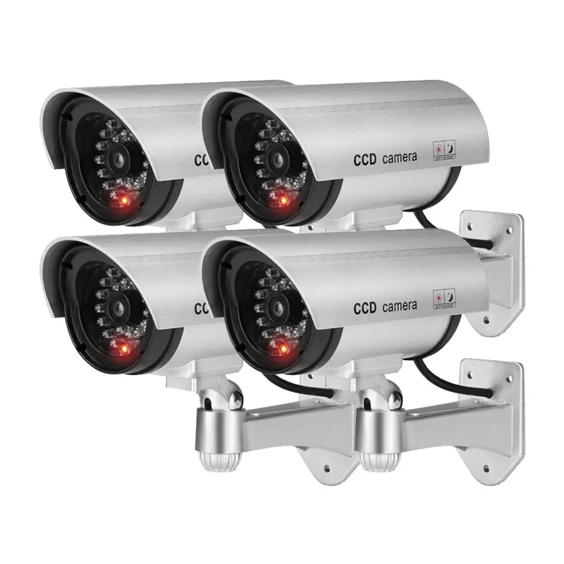 4 шт Поддельные пустышки камеры пуля водонепроницаемый открытый Крытый безопасности CCTV камеры наблюдения s с мигающий красный светодиодный - Цвет: Silver Flashing