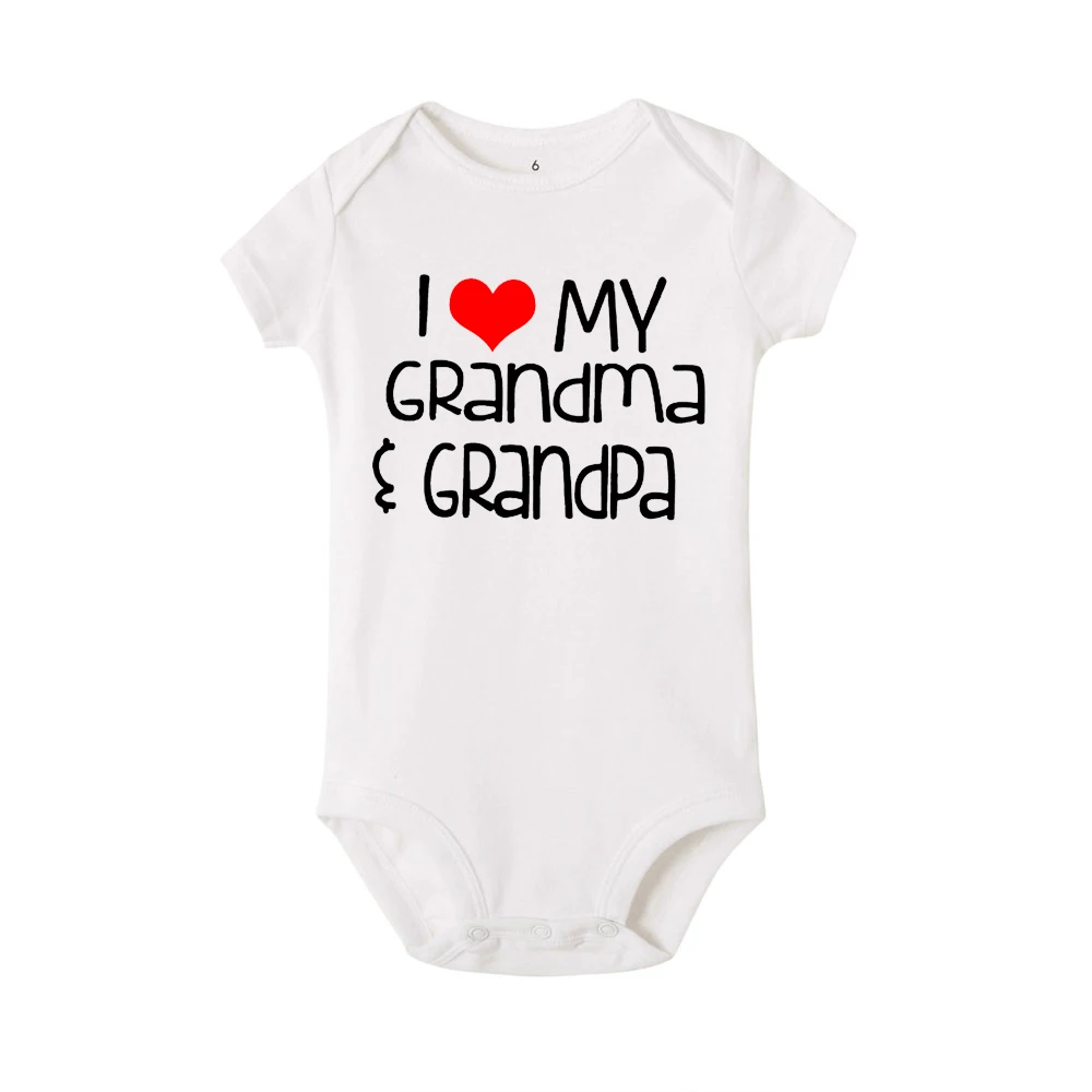Newborn Baby Cotton Romper I Love My Grandma and Grandpa Print Funny Infant Boys Girls Soft Short Sleevd Fashion Jumpsuit Outfit