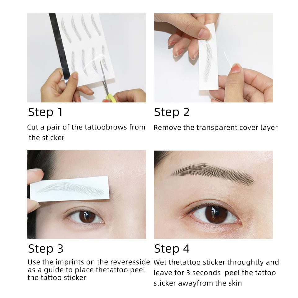 Black Water-based Hair-liked Authentic Eyebrow Tattoo Sticker Waterproof Cosmetics Long Lasting Makeup False Eyebrows Stickers