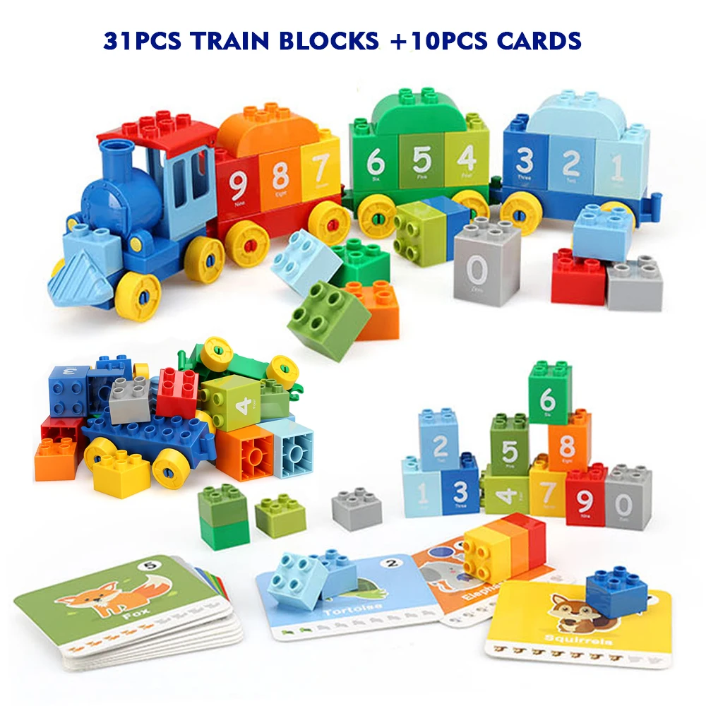 

31pcs Number Train Large particles Building Blocks Train Bricks with cognitive cards Educational Baby City Toys For Children