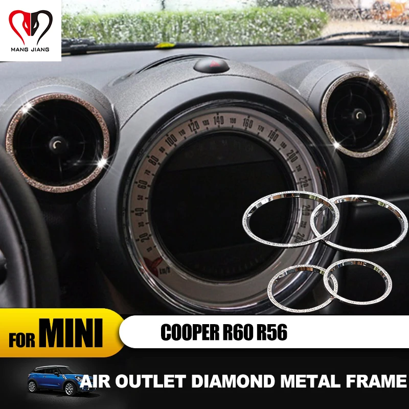 

4pcs Crystal Car Styling Air Conditioning Vent Outlet Ring Cover Sticker Diamond Decorative For Mini Cooper R60 R56 COUNTRYMAN