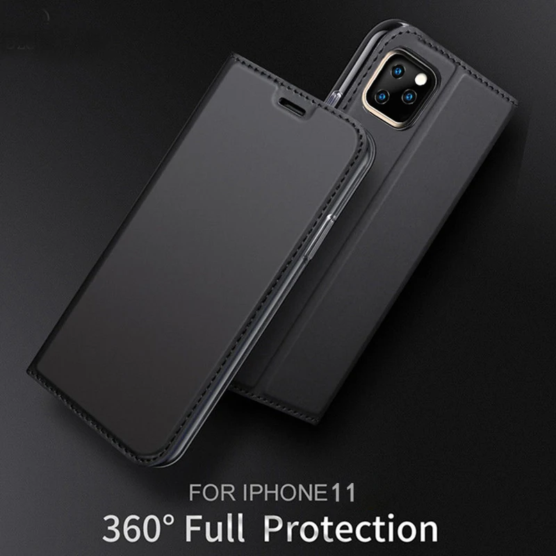 Магнитный кожаный мягкий чехол-книжка с откидной крышкой для iPhone X 8 6 6S 7 Plus 5 5S XR 11 12