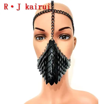 

New RJkairui RJH016 Black Fish Scale Chains Heads Jewelry Layers Fish Scale Head Chains Costume Jewelry 2 Styles