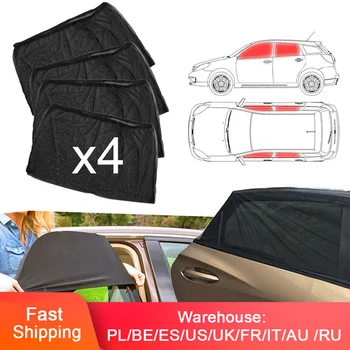 

4pcs Car Front & Rear Side Window Sun Visor Shade Mesh Cover Sunshade Shield UV Protector Black Auto Sunshade Curtain