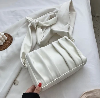 

2020 new ladies fold designer PU leather messenger bag ladies solid color one shoulder handbag female trend ladies brand handbag