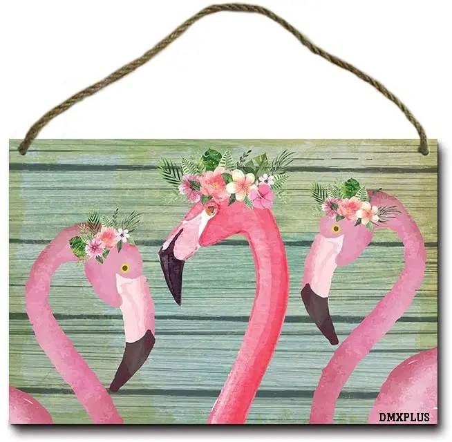 

Losea Flamingos Front Door Decor,Outdoor Rustic Hanging Wood Farmhouse Porch Decorations for Home