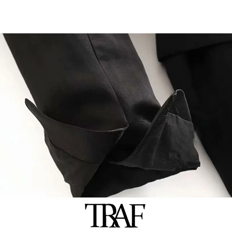 TRAF Женская винтажная стильная офисная одежда с карманами, блейзер с поясом, модное пальто с зубчатым воротником, верхняя одежда с длинным рукавом, шикарные топы